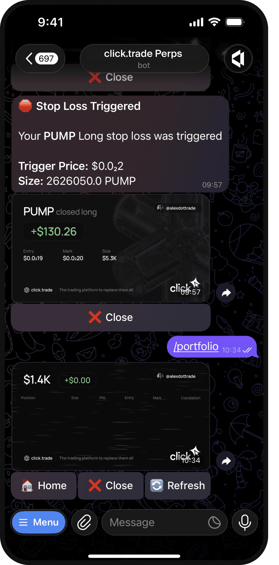 Telegram trading bot preview